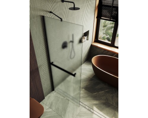 Душевая перегородка Maybah Glass 1090x1950 в широком профиле Черный стекло сатиновое