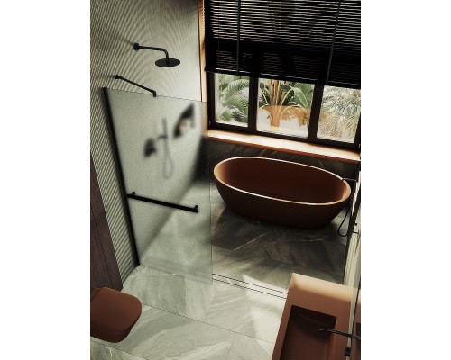Душевая перегородка Maybah Glass 1090x1950 в широком профиле Черный стекло сатиновое