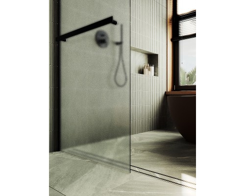 Душевая перегородка Maybah Glass 1090x1950 в широком профиле Черный стекло сатиновое