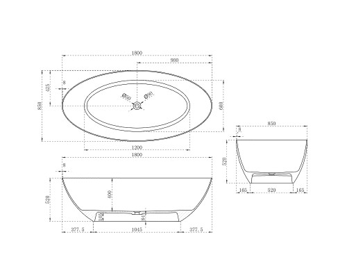 Карбоновая ванна Abber Karbon 180x85 AK9002-1.8 Черная без гидромассажа