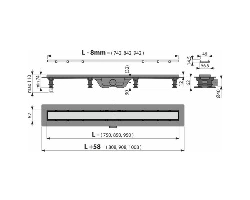 Душевой лоток Alcaplast APZ19-950 с решеткой Нержавеющая сталь / под плитку
