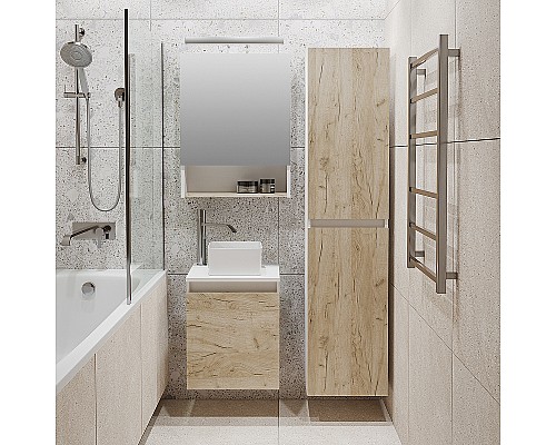 Тумба под раковину Runo Бари 40 00-00001372 подвесная Крафт дуб Белая