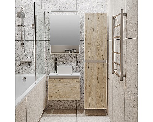 Тумба под раковину Runo Бари 50 00-00001373 подвесная Крафт дуб Белая