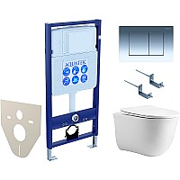 Комплект унитаза с инсталляцией Aquatek Set Aquatek Классик cm-010 4в1 с сиденьем Микролифт и клавишей смыва Хром глянцевый