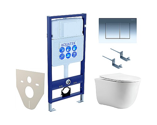 Комплект унитаза с инсталляцией Aquatek Set Aquatek Классик cm-010 4в1 с сиденьем Микролифт и клавишей смыва Хром глянцевый
