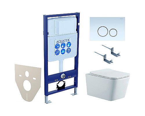 Комплект унитаза с инсталляцией Aquatek Set Aquatek Либра N KDI15 с сиденьем Микролифт и Белой клавишей смыва