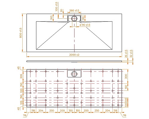 Душевой поддон из стеклопластика RGW TKS-W 200x80 553802820-01 Белый