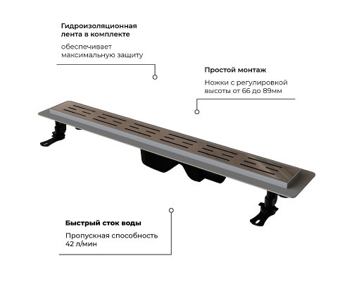 Душевой лоток RGW Drain Leo-20-60 с решеткой Хром