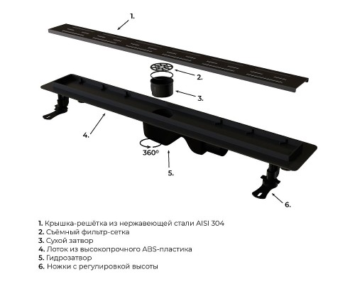 Душевой лоток RGW Drain Leo-30-60 60213060-04 с Черной матовой решеткой