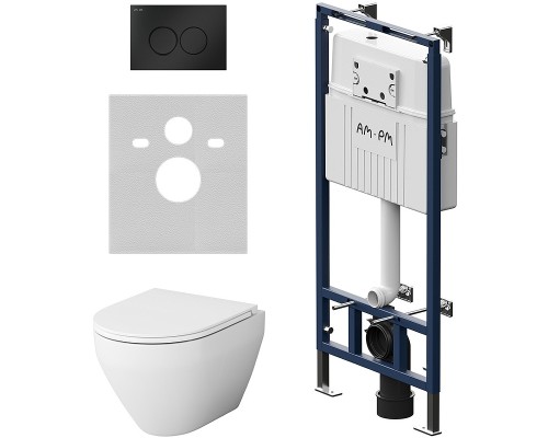 Комплект унитаза с инсталляцией AM.PM Spirit V2.0 FlashClean IS100138.701700 с сиденьем Микролифт и Черной матовой клавишей смыва