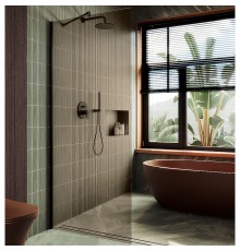 Душевая перегородка Maybah Glass 790x1950 в широком профиле Черный стекло бронзовое