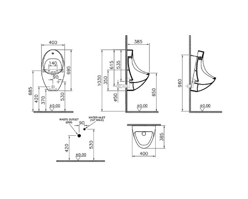 Писсуар Vitra Arkitekt 4106B003-5597 подвесной Белый