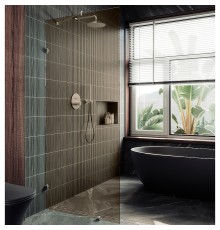 Душевая перегородка Maybah Glass 890x1950 коннектор стена-стекло Хром глянцевый стекло бронзовое