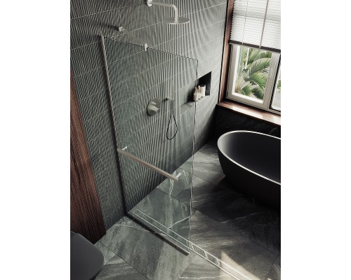 Душевая перегородка Maybah Glass MGD-732-5у 890x1950 в узком профиле Хром матовый стекло прозрачное