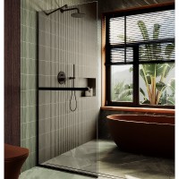 Душевая перегородка Maybah Glass 890x1950 в узком профиле Черный стекло бронзовое