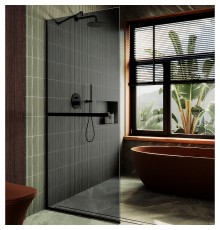Душевая перегородка Maybah Glass 890x1950 в узком профиле Черный стекло графитовое