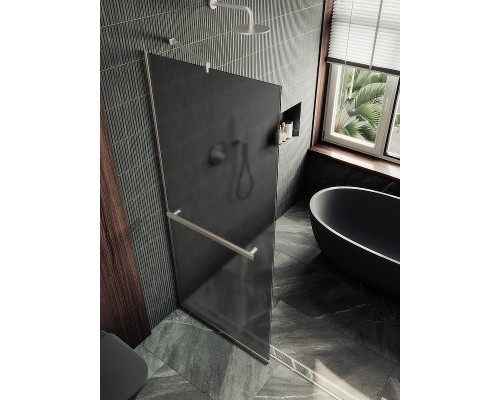 Душевая перегородка Maybah Glass 890x1950 в узком профиле Хром матовый стекло графитовое матовое