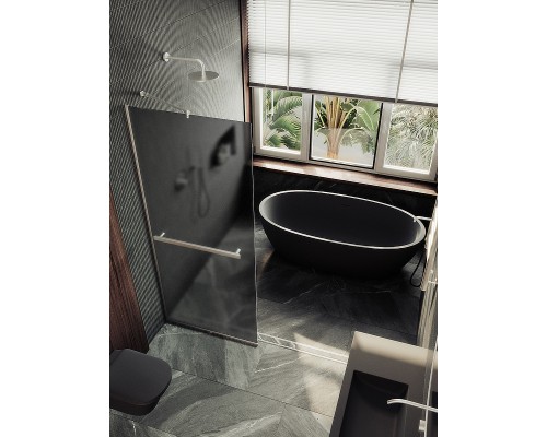 Душевая перегородка Maybah Glass 890x1950 в узком профиле Хром матовый стекло графитовое матовое