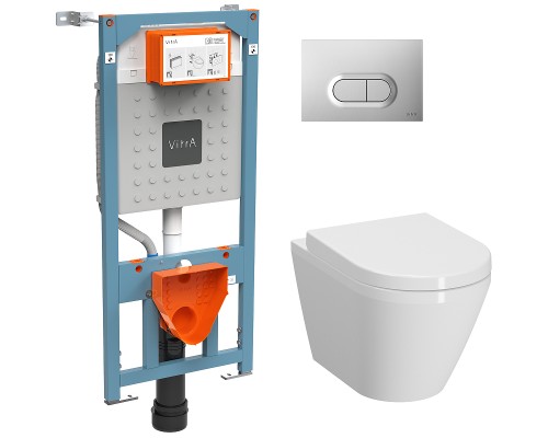 Комплект унитаза с инсталляцией Vitra Integra Round L-box с сиденьем Микролифт и клавишей смыва Хром матовый