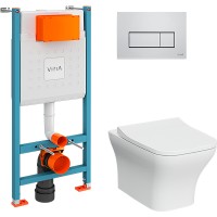 Комплект унитаза с инсталляцией Vitra Zentrum Square 9875B003-7201 с сиденьем Микролифт и клавишей смыва Хром глянцевый