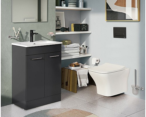 Комплект унитаза с инсталляцией Vitra Zentrum Square 9875B003-7201 с сиденьем Микролифт и клавишей смыва Хром глянцевый