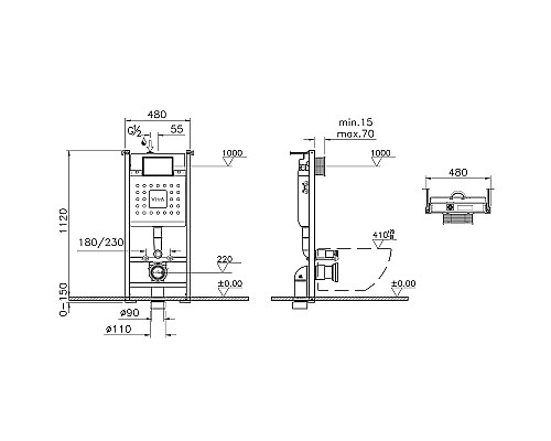 Комплект унитаза с инсталляцией Vitra Zentrum Square 9875B003-7201 с сиденьем Микролифт и клавишей смыва Хром глянцевый