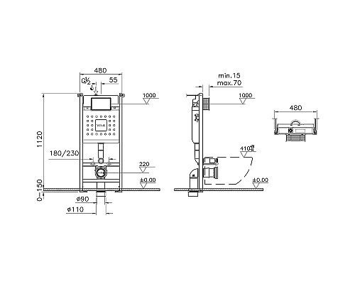 Инсталляция Vitra Core 800-1874 для унитаза с Черной матовой клавишей смыва
