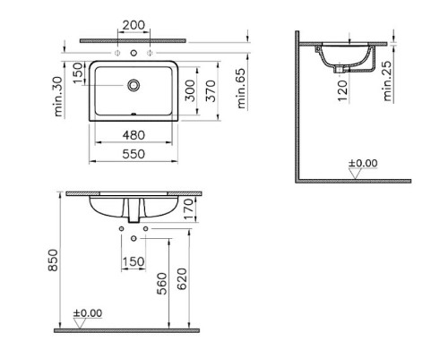 Раковина Vitra S20 55 7475B003-0618 Белая