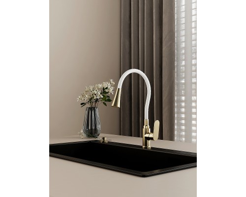 Смеситель для кухни Splenka S41.43.03 Золото матовое Белый