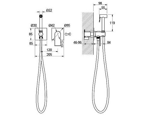 Гигиенический душ со смесителем Aquatek Лира AQ1420MB Черный матовый