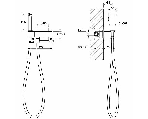 Гигиенический душ со смесителем Aquatek Либра AQ1028CR с термостатом Хром