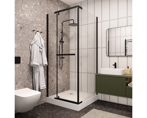 Душевой уголок Ceruttispa Mimi 90x90 MIMI ZQ91B 9284 профиль Черный матовый стекло прозрачное