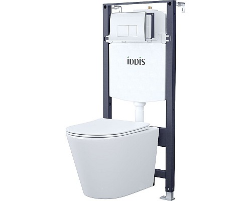 Комплект унитаза с инсталляцией Iddis Basic BASC010i73 с сиденьем Микролифт и клавишей смыва Хром