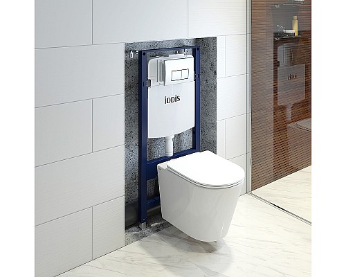 Комплект унитаза с инсталляцией Iddis Basic BASC010i73 с сиденьем Микролифт и клавишей смыва Хром