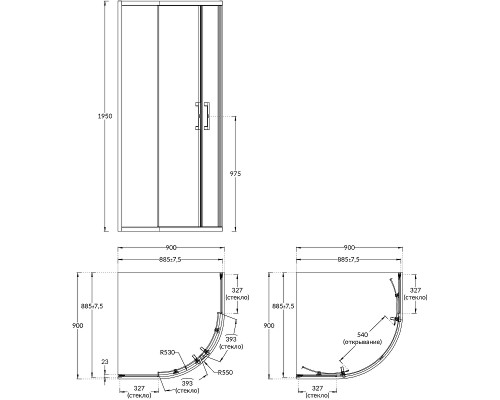 Душевой уголок Kerama Marazzi Vetro 90x90 VE.90.RSD.CR профиль Хром стекло прозрачное