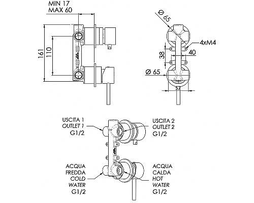 Смеситель для душа Remer X-Style Inox SSX92P Нержавеющая сталь