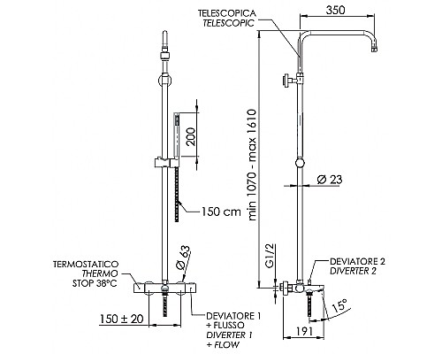 Душевая система Remer Elegance EQ34A7MMSSOFDO с термостатом без верхнего душа Золото глянцевое