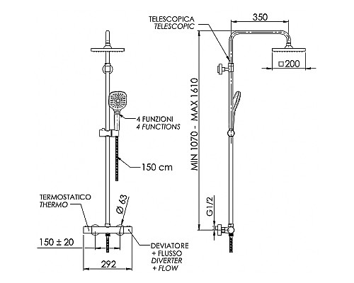 Душевая система Remer Elegance EQ32A8CPSD20 с термостатом Хром