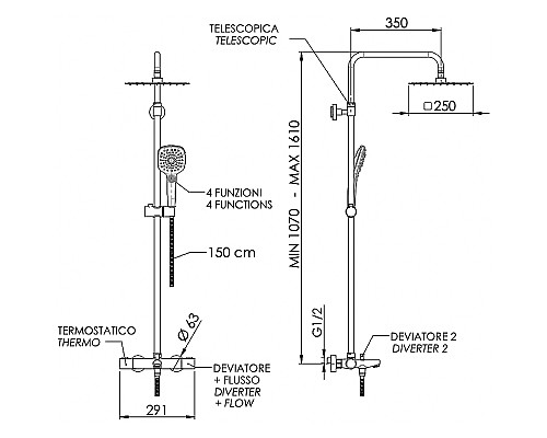 Душевая система Remer Elegance EQ34A8CPUFS25G с термостатом Хром