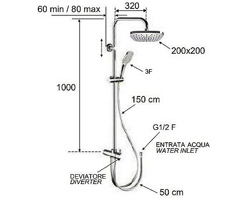 Душевая система Remer 330X8CPAD20NRA Хром