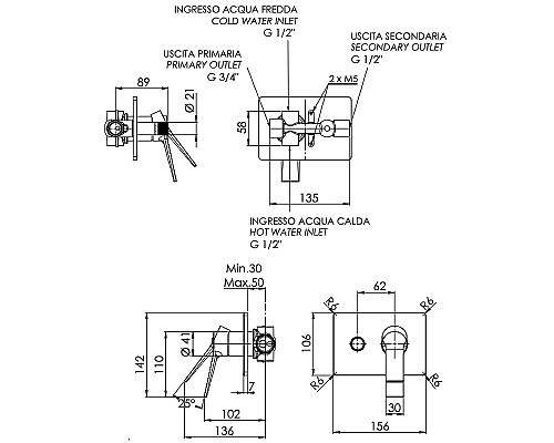 Смеситель для душа Remer Slash SL09HRG Хром