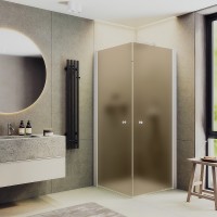 Душевой уголок Maybah Glass 900x900x1980 на монопетлях Белый стекло бронзовое матовое