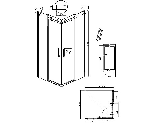Душевой уголок Grossman Classic 80х80 300.K33.04.8080.21.00 профиль Черный матовый стекло прозрачное