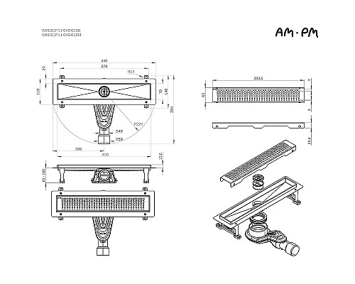 Душевой лоток AM.PM MasterFlow 40 W01SC-P11-040-01BM с Черной матовой решеткой Cut Gradient