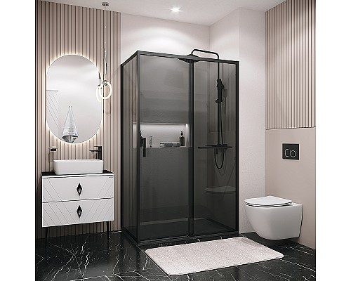 Душевая стенка Grossman Style 90 200.K33.05.90.21.10 профиль Черный матовый стекло тонированное