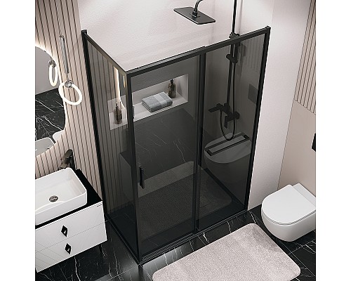 Душевая стенка Grossman Style 90 200.K33.05.90.21.10 профиль Черный матовый стекло тонированное