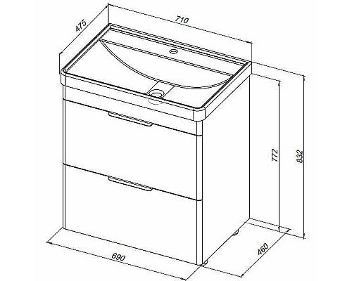Тумба под раковину Aquanet Ирис new 70 310153 Белый глянец