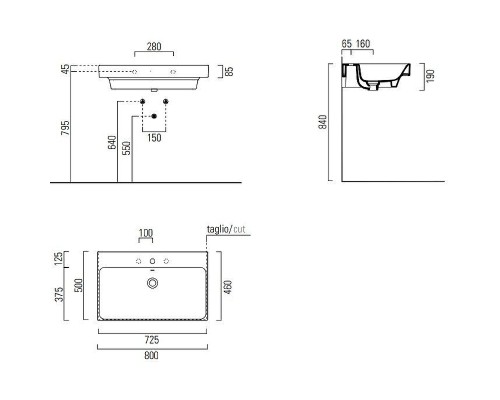 Раковина GSI Nubes 80 9622011 Белая