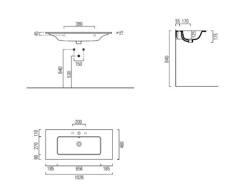Раковина GSI Pura 102 8886126 Ardesia opaco