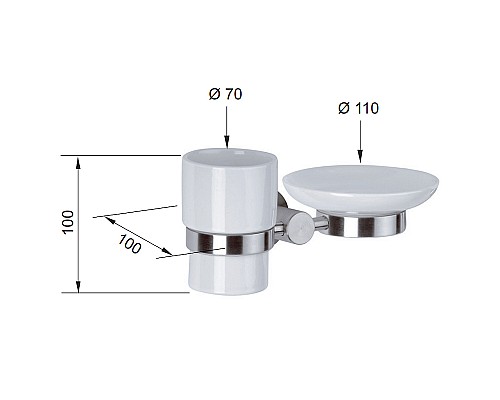 Стакан для зубных щеток Remer Minimal Mi17INOXCR с мыльницей Нержавеющая сталь